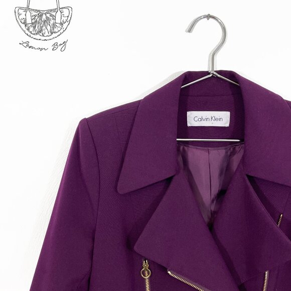 Calvin Klein / Asymmetrical Zipper Lapel Fitted Blazer / Dark Purple / Size S - Picture 5 of 5